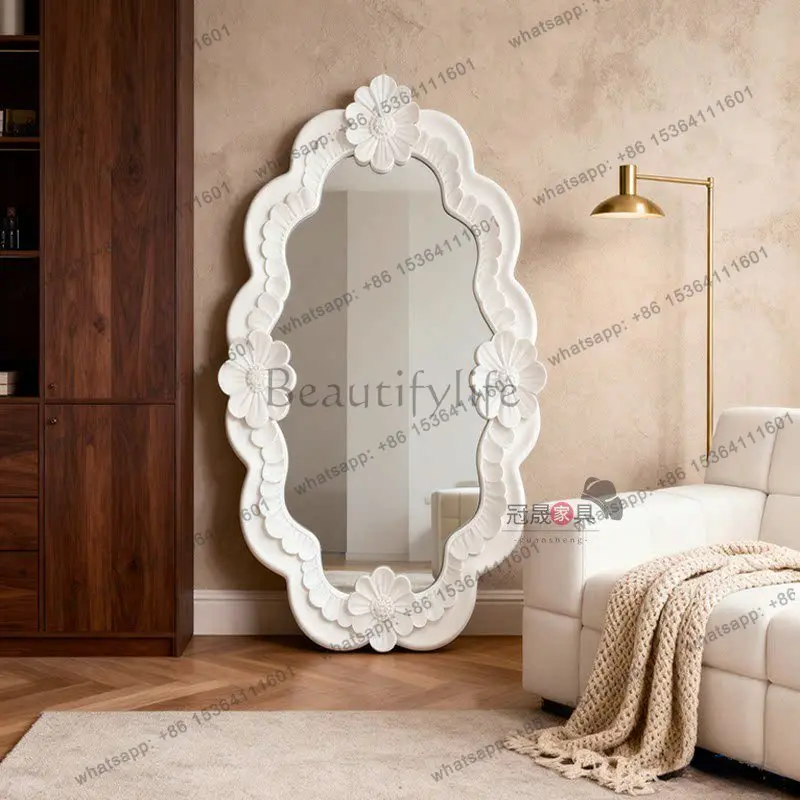 LS French light luxury flower shape full body mirror bedroom art floor retro creative fitting mirror