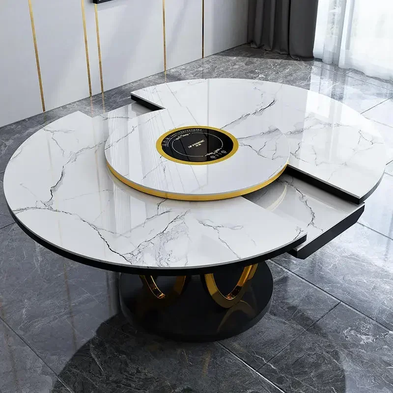 Smart Kitchen Table Induction Cooker Expandable Round Tables With Center Table Rotating Turntable Luxury Muebles Hotel Furniture