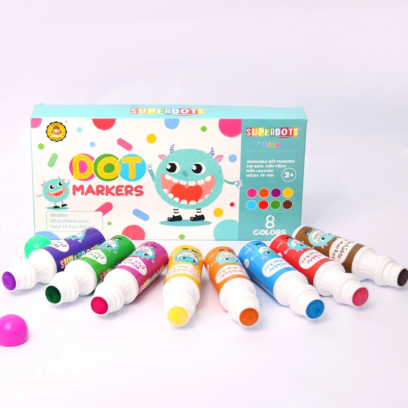 superdots kids washable coloring markers art set, little monster pack dot painting marker empty graffiti drawing pens for bingo