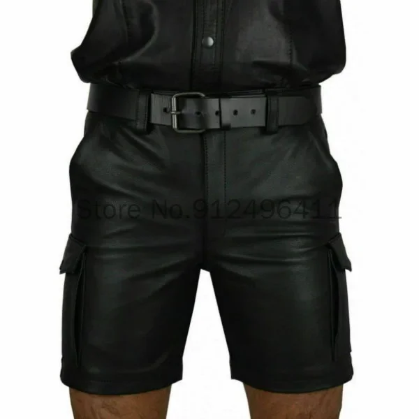 

Men's Pu Leather Cargo Shorts Medieval Steampunk Gothic Black Cargo Pockets Shorts Halloween Party Costume