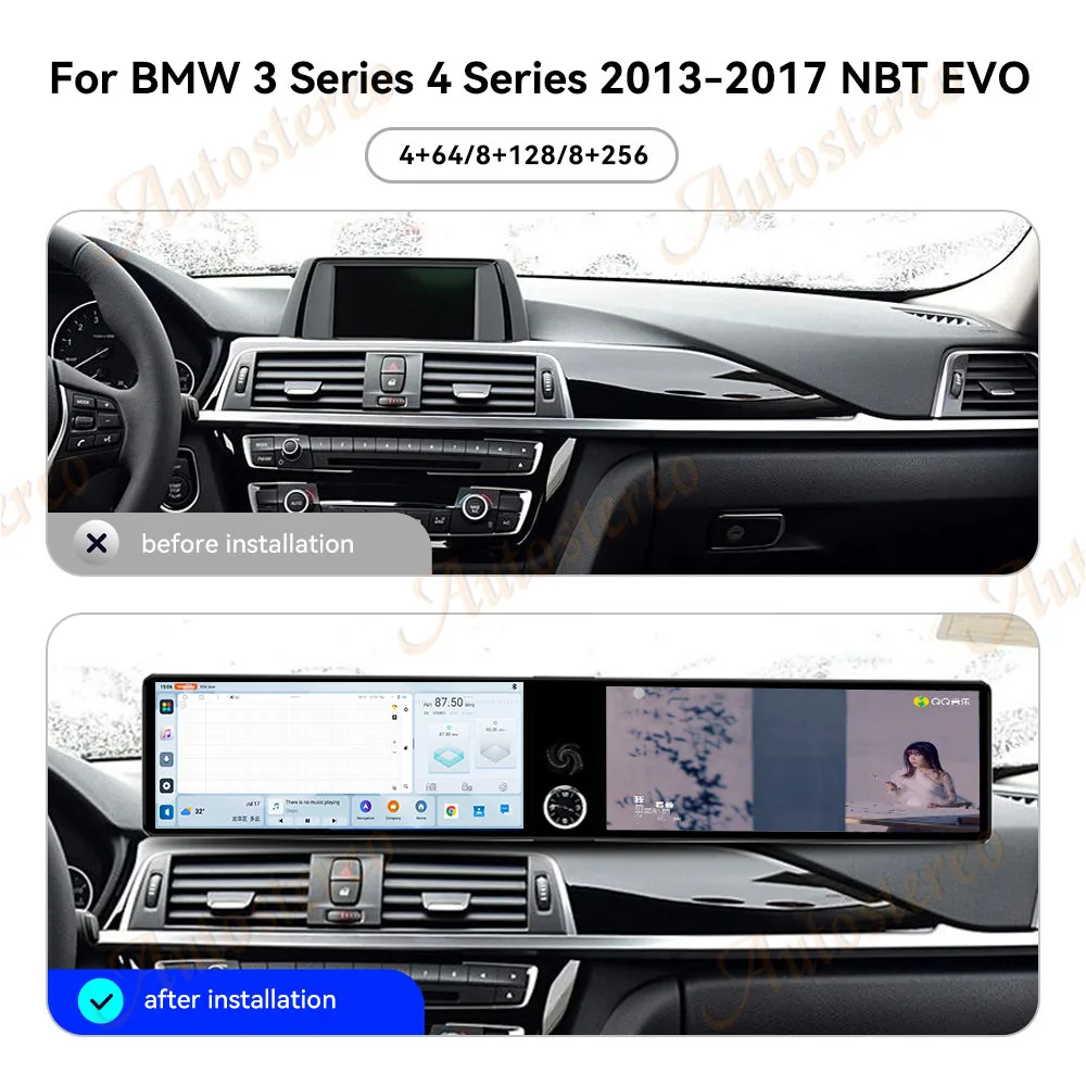 Car Accessories 25 Dual Screen Carplay Android 14 Car GPS Navigation For BMW 3 F30 BMW 4 2013-2019 Multimedia Player Car Radio