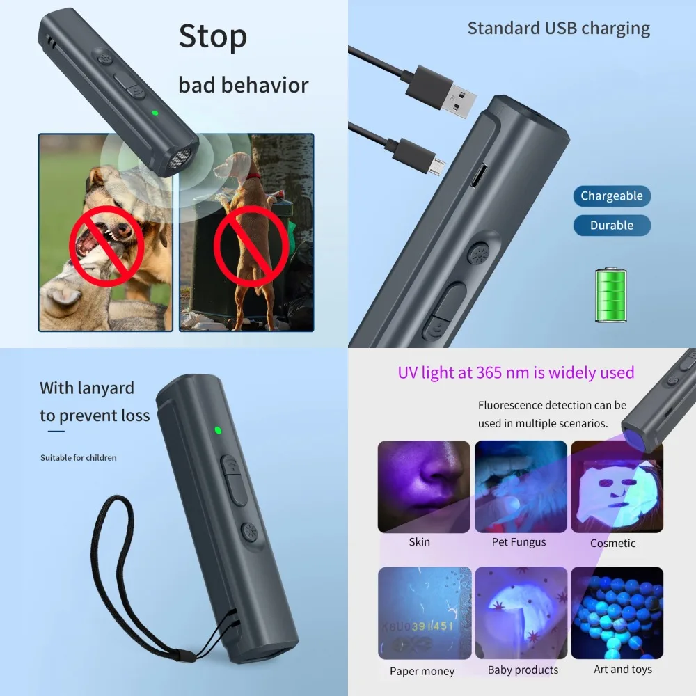 

Portable Ultrasonic Dog Repeller Trainer - USB Rechargeable Anti Barking Device with LED Indicator and Lanyard for Efficient Tra