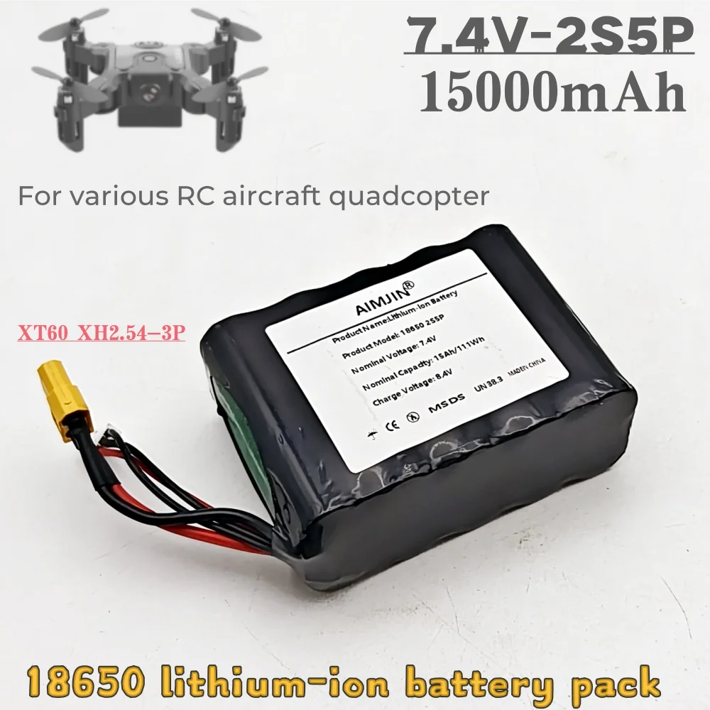 15000 mAh Hochstrom 7,4 V 15 A 18650 Lithium-Akku 2S5P für UAV-Modell, elektrisches Spielzeugauto – Hochleistungsbatterie