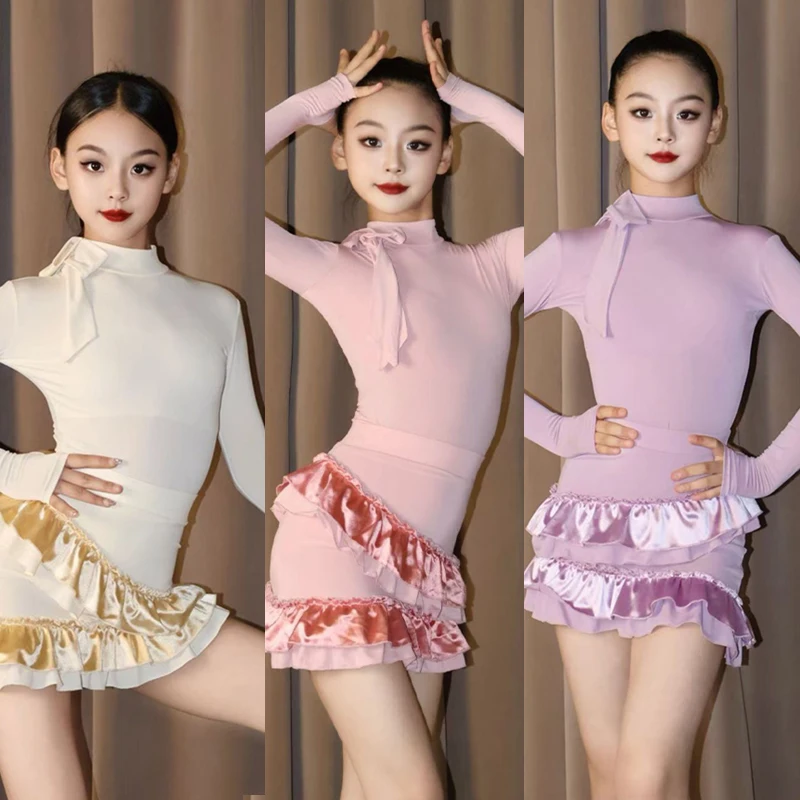 

3-цветная детская одежда для латинских танцев чача, платье для выступлений в латинских танцах для девочек, детская одежда для сальсы, самбы, латинских танцев SL13810