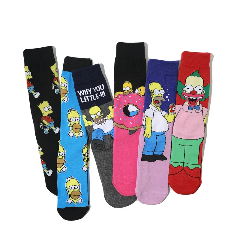 Chaussettes unisexes en coton The Simpsons Cartoon pour hommes et femmes, Harajuku, Skateboard, Anime Middle Tube, Personnalité, Tendance, Automne