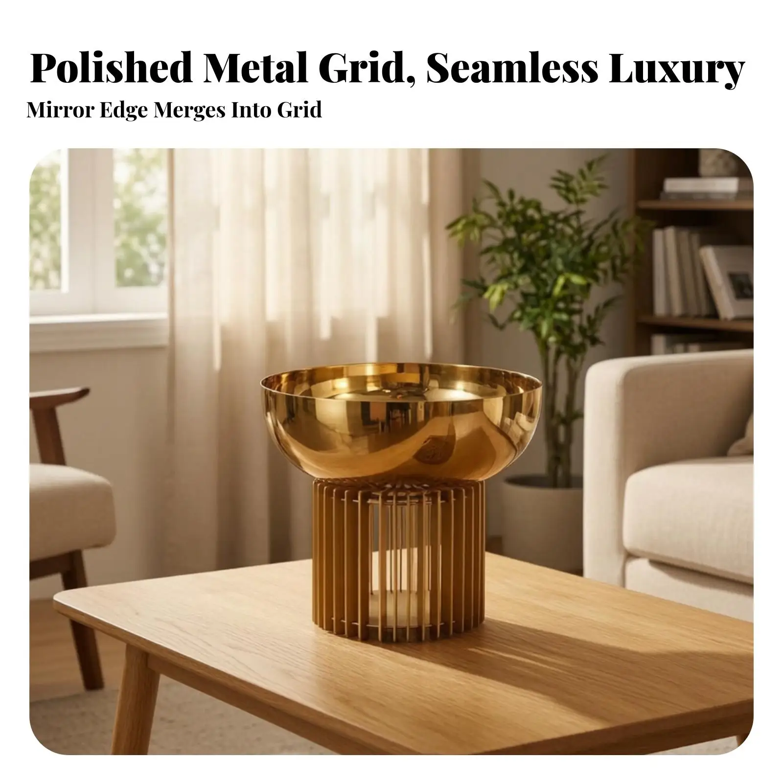 Industrial Tray Metal Fruit Bowl with Gold Pedestal Base for Decorative Display on Kitchen Counter Coffee Table Shelf