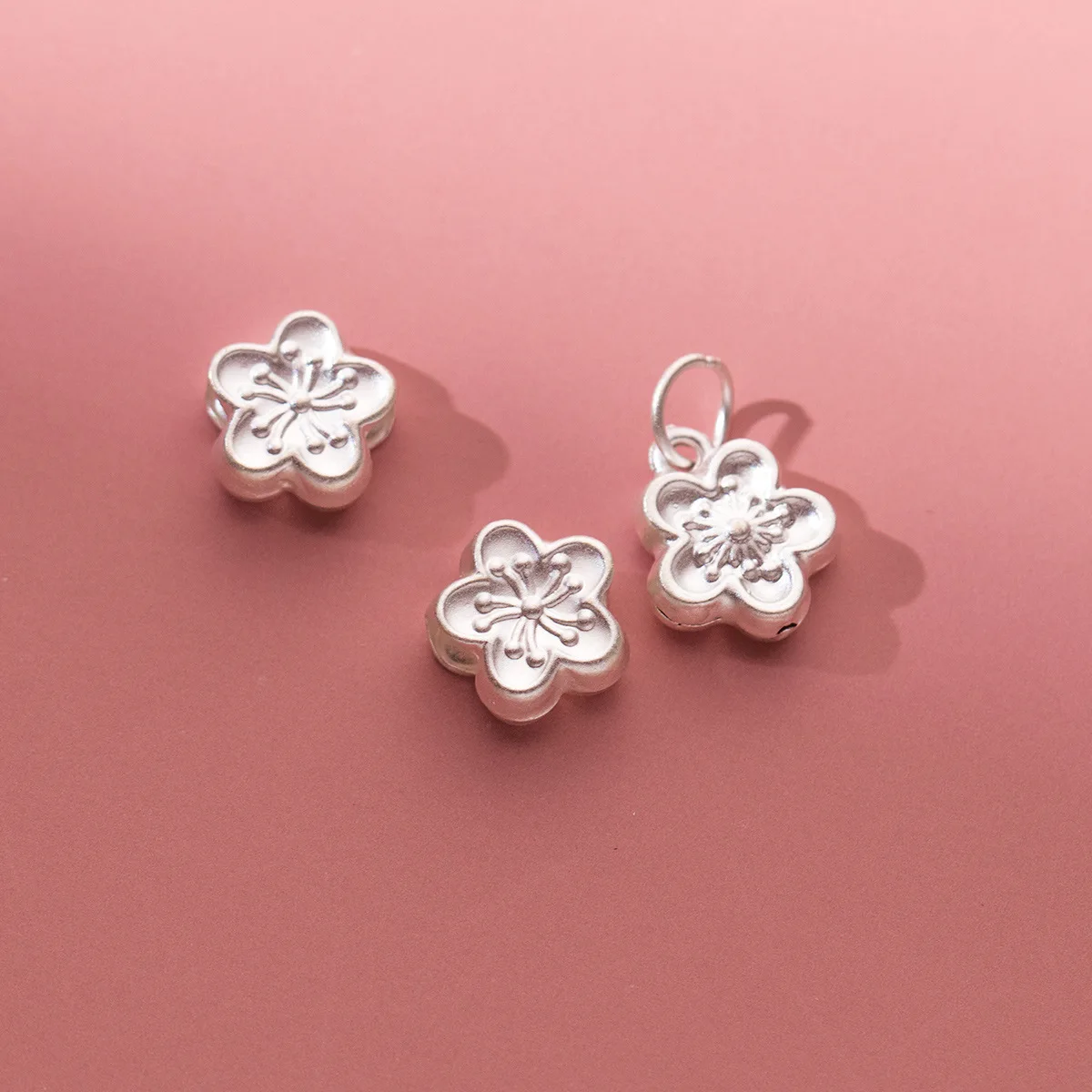 1pc/Lot 925 Sterling Silver Peach Flower Beads Charms Bring Love For Women Men Prayer Bless Pendants DIY Jewelry Accessories