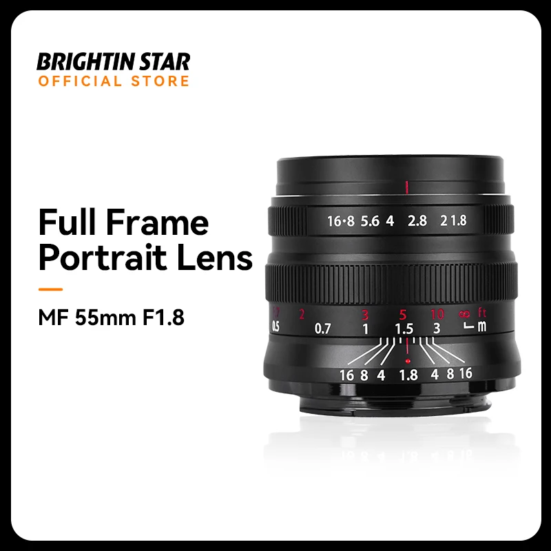 Brightin Star 55mm F1.8 Full Frame Large Aperture Manual Focus Mirrorless Camera Lens For Canon RF Sony Nikon