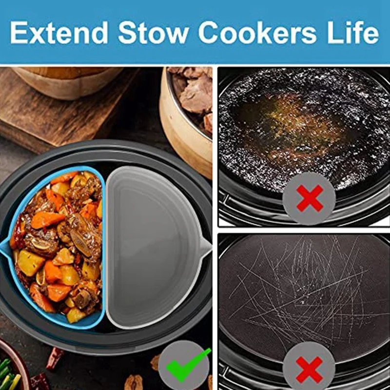 2Piece Slow Cooker Divider Liner Leakproof Silicone Divider Insert Dishwasher Safe Fit 6 QT Crock Pots