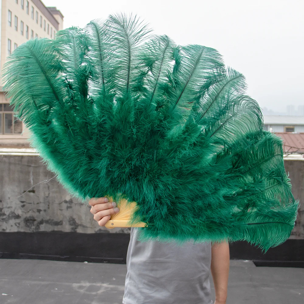 

Natural White Ostrich Feather Hand Fans for Stage Performance Dancer Show Halloween Wedding Party Props Plumes Hand Fan 13Bone