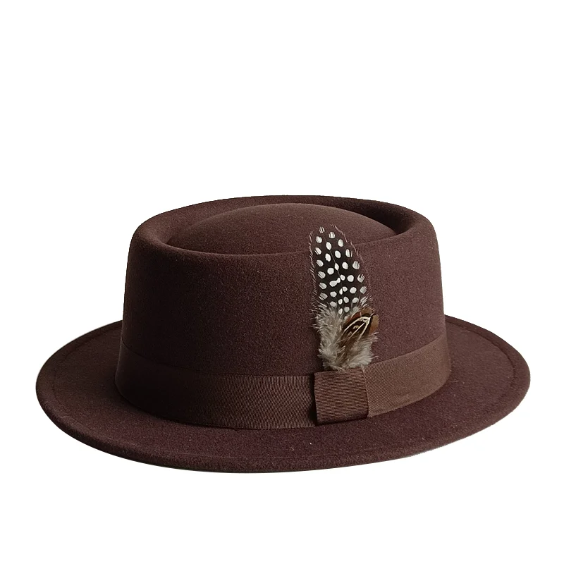 Spring Autumn Billycock Felt Small Brim Feather Bowler Hat Women Men's Fashion All-Matching British Style Hip Hop Fedora Hat
