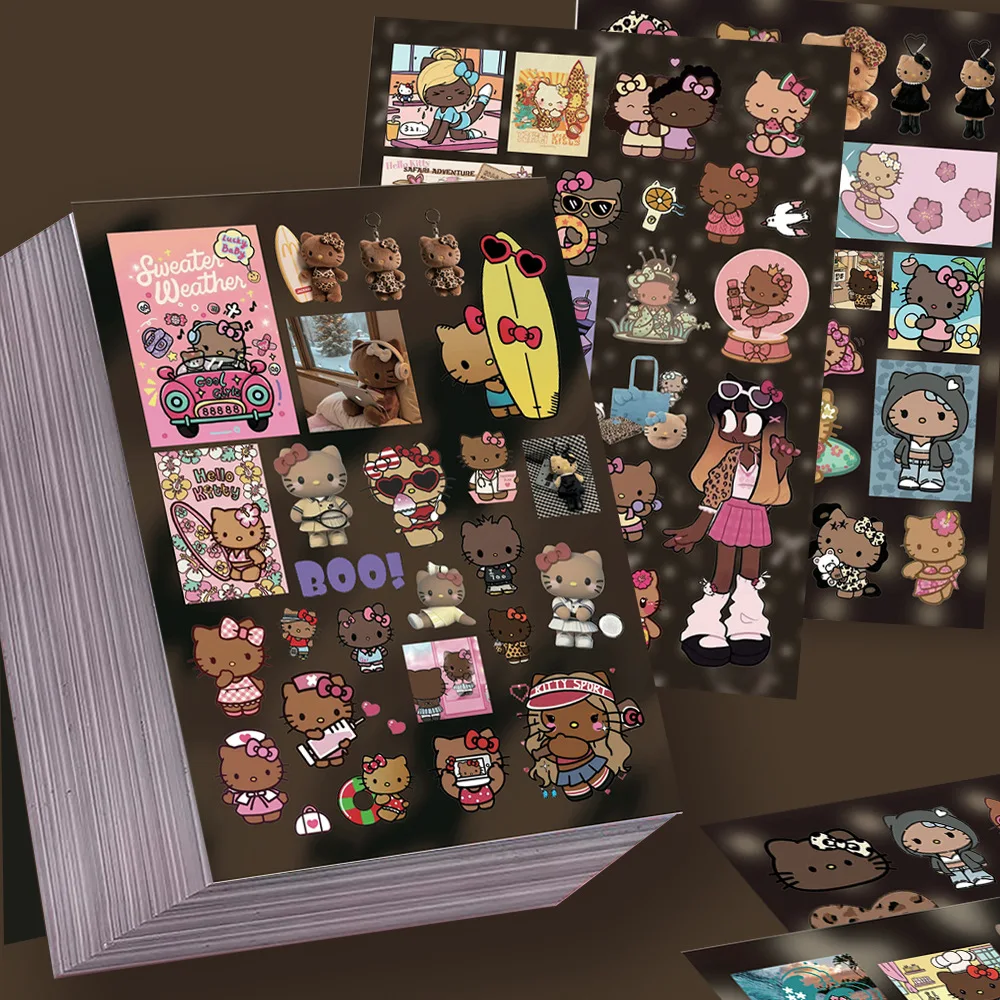 

Sanrio Hello Kitty Stickers 8 Sheets Black Skin Die Cut Waterproof Sweet Cool Y2k For Journal Scrapbook Laptop Phone Decoration