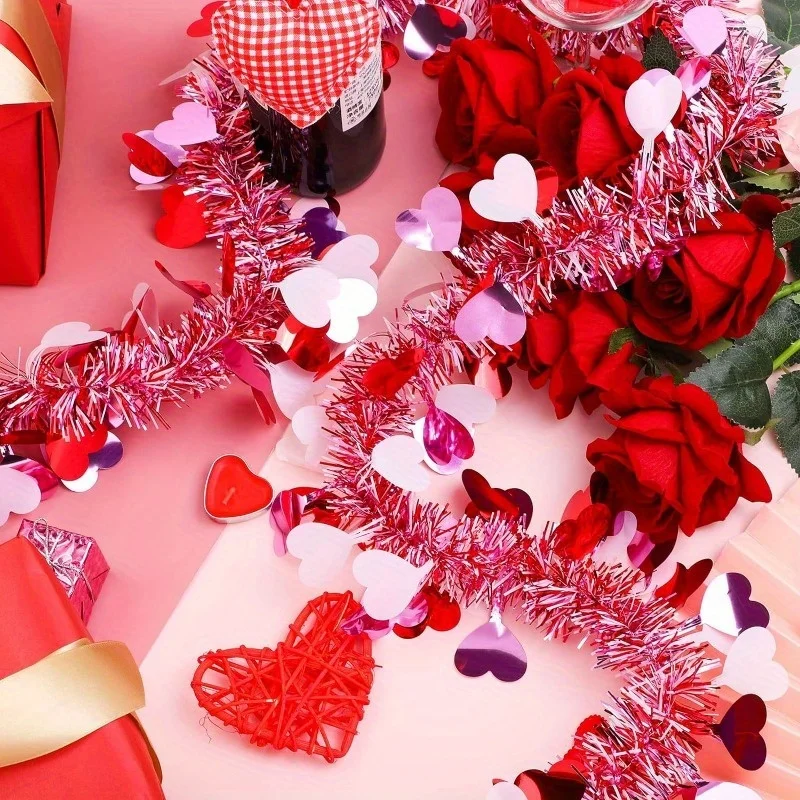 2pcs Valentines Tinsel Garland with LED Light  String  Valentines Tree Hanging Garland Decoration for Indoor Outdoor Decorations image 2