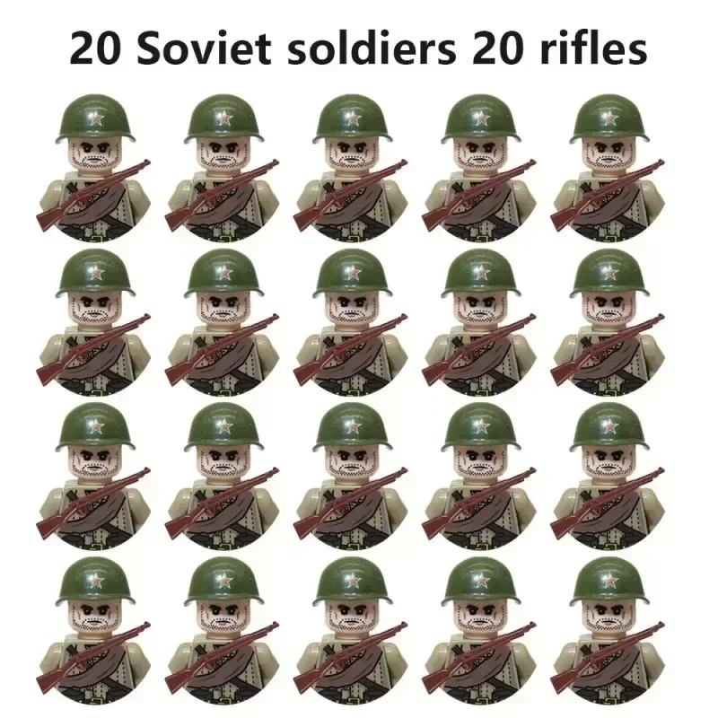 20-teiliges WWII Militär-Actionfiguren-Bausteinset Alliierte Streitkräfte Armeemänner Soldaten Multipack Kampfpaket Modellspielzeug Geschenk – Detail 7
