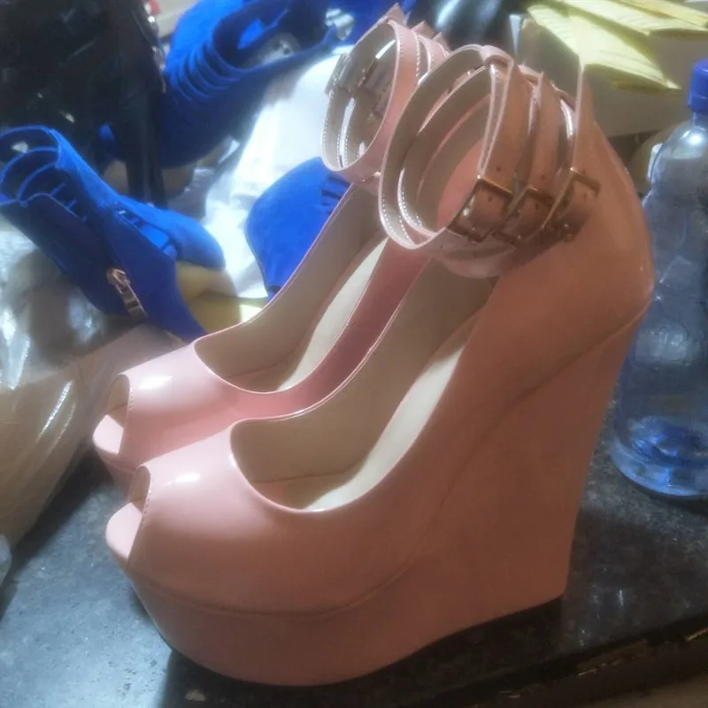 Sexy women\'s shoes. About 15cm high heels. Wedge heel. Fashion show banquet shoes. Peep toe pumps. Large size. SIZE:34-45