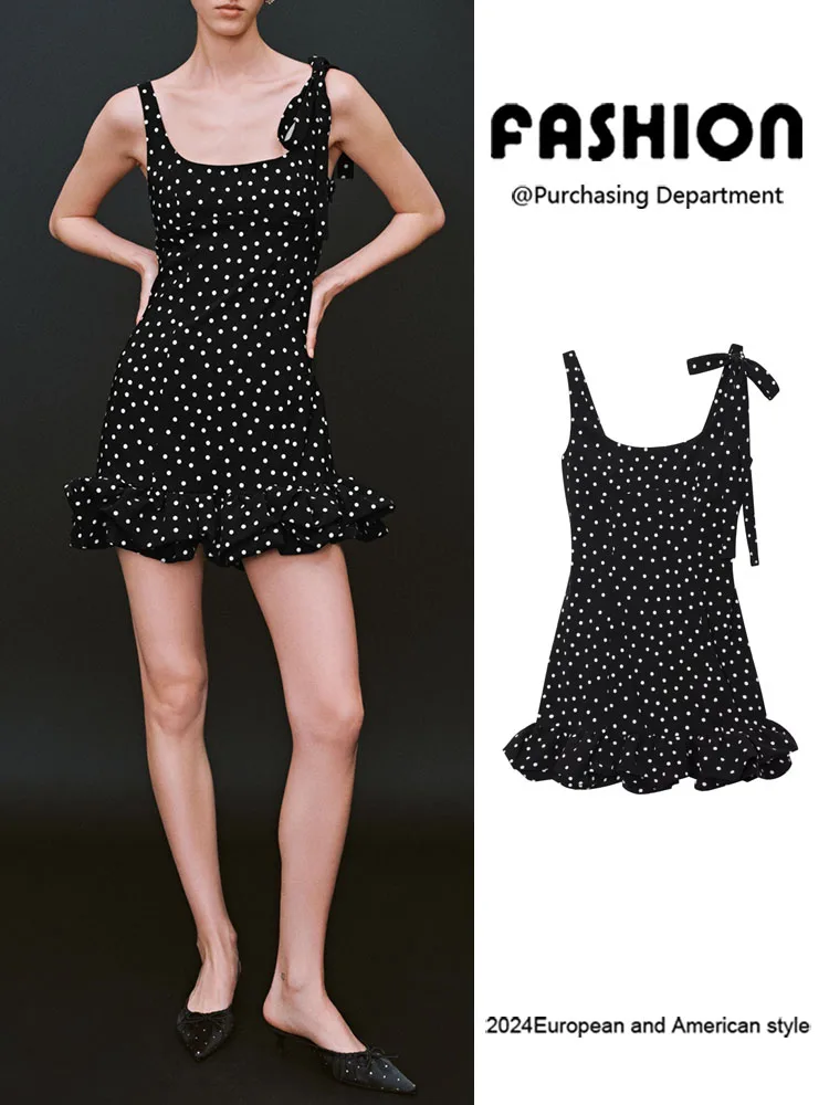 

Ele Polka Dot Slimming Svel Belted Hemline Dr New Summer 2025 Women's Faionable Versatile Dr for Par