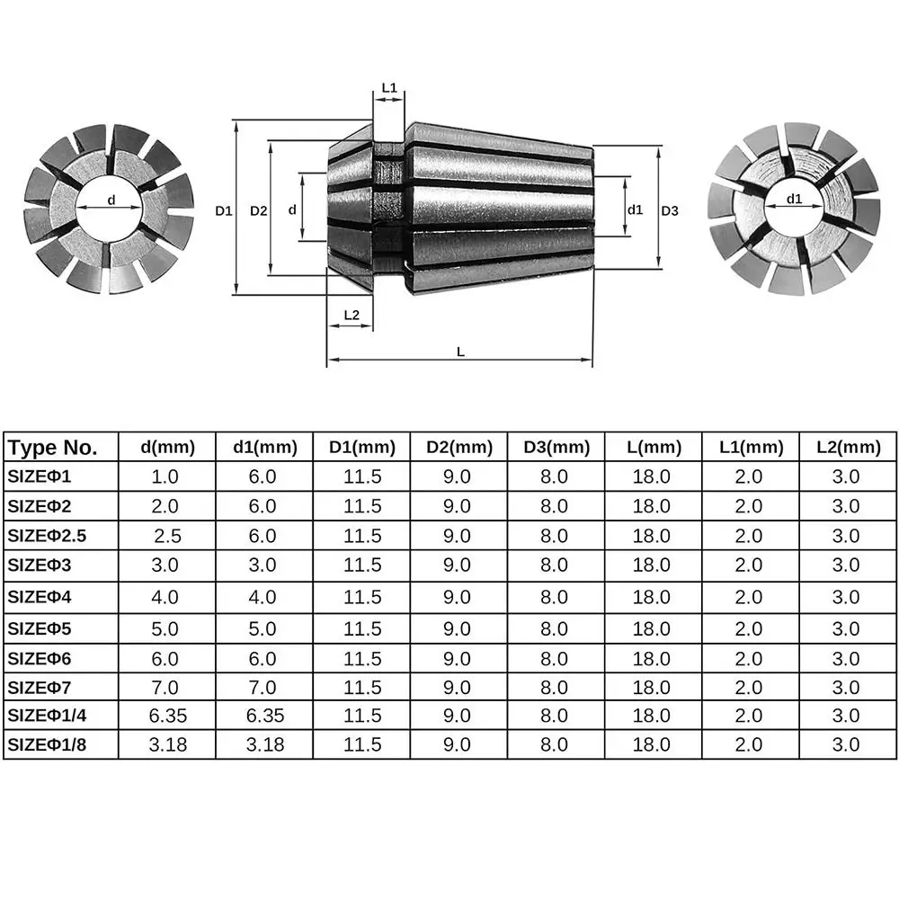 New ER11 Spring Collet 1mm-8mm 1/8