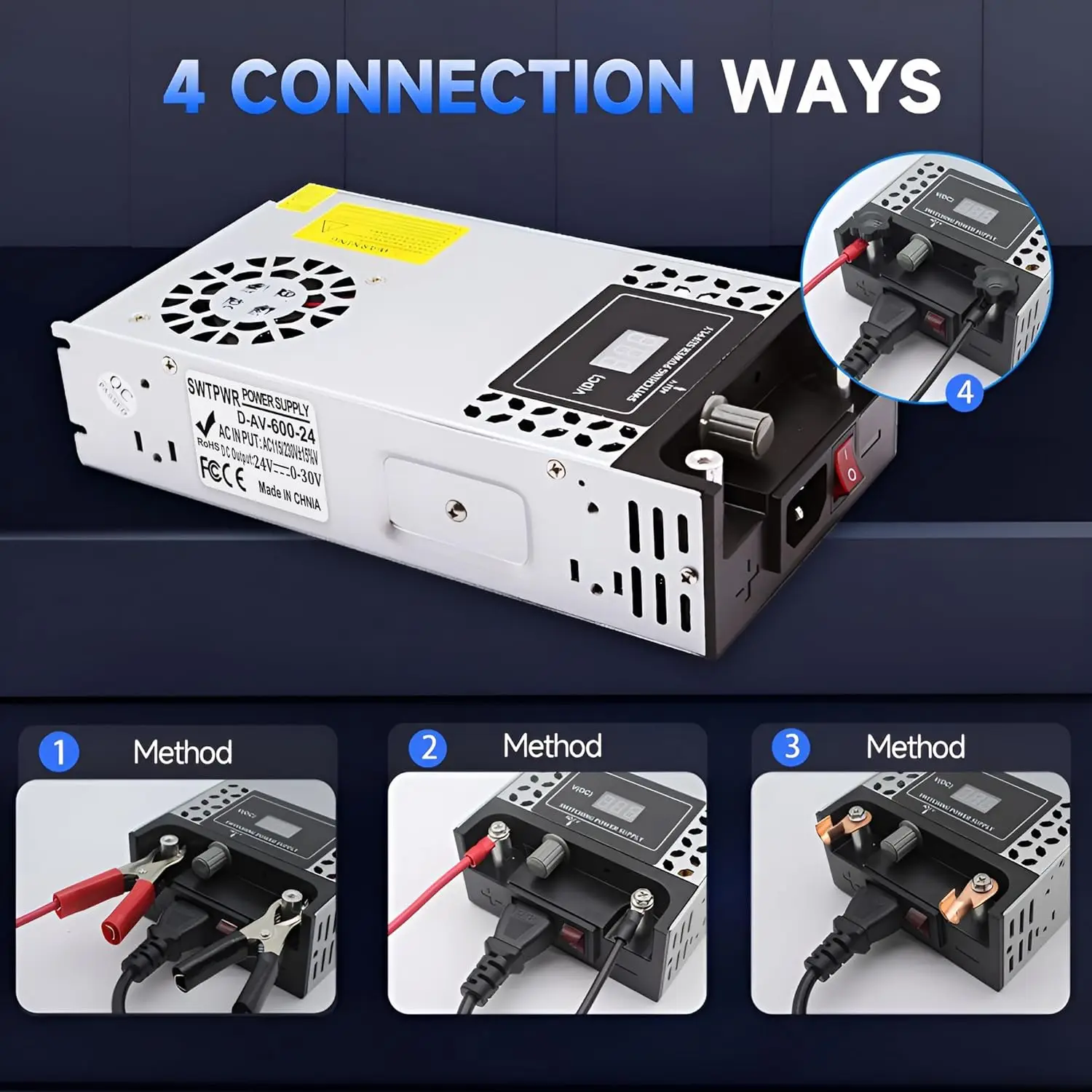 Verstelbare 0-24V DC-voeding 600W met LED-display, 110V naar 24V AC/DC-converter voor LED-verlichting, autoradio, gebruik in de auto