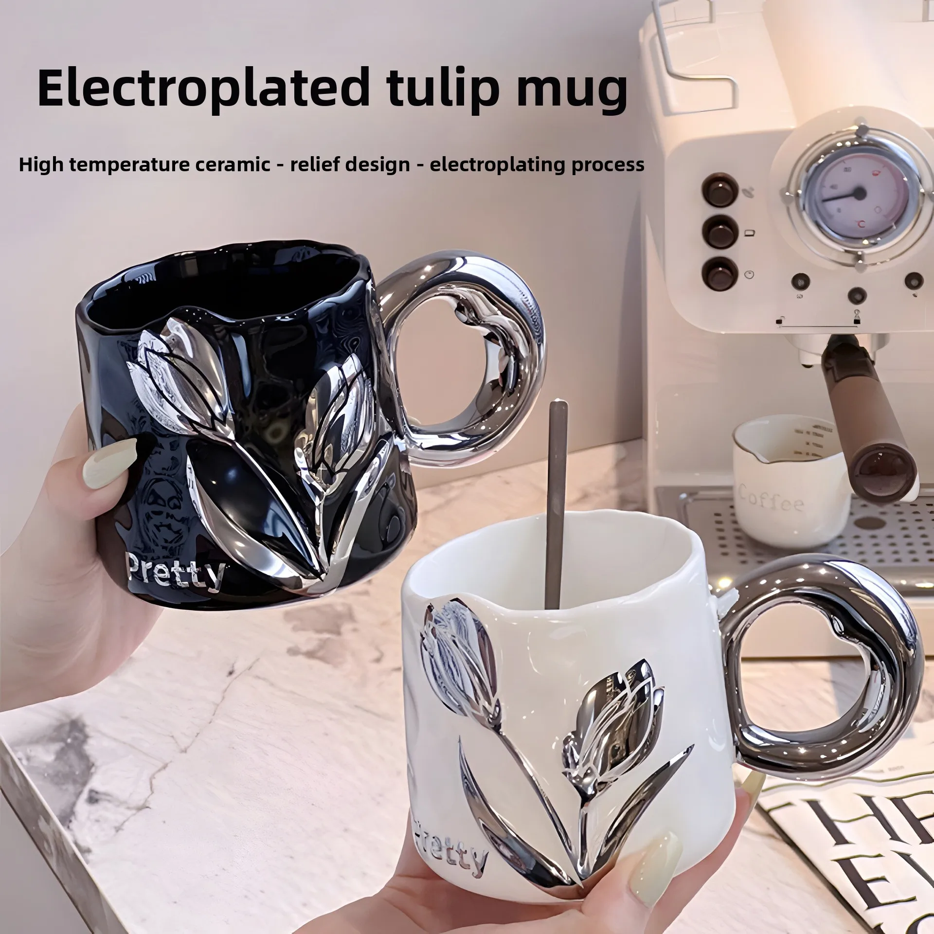 

Tulip Coffee Cup High-end Electroplated Mug Beer Mugs Funny Coffee Cups Drinkware Cup for Tea Personalized Gift Christmas Travel