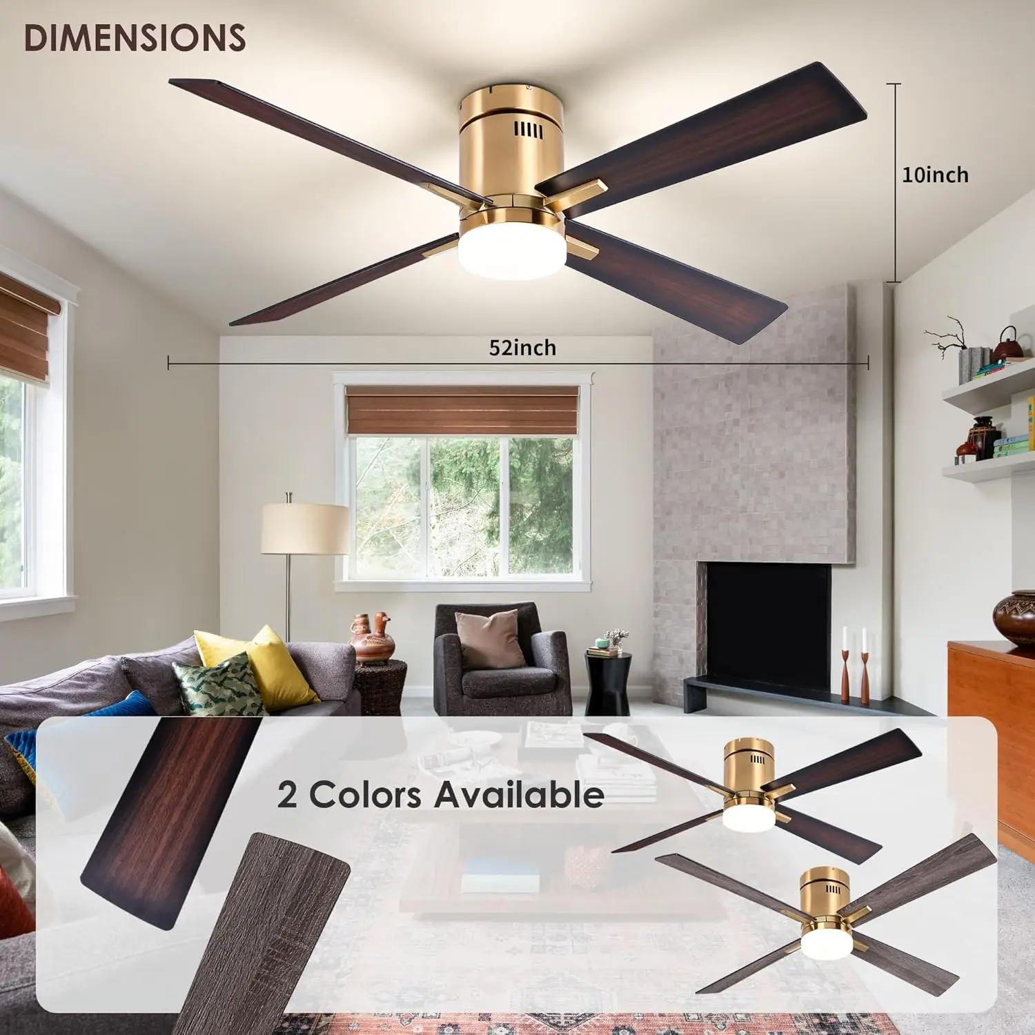 Cocostar 52 Inch Ceiling Fan With Light And Remote, Smart Ceiling Fan With Light, App/Remote Control, Rustic Ceiling Fan With