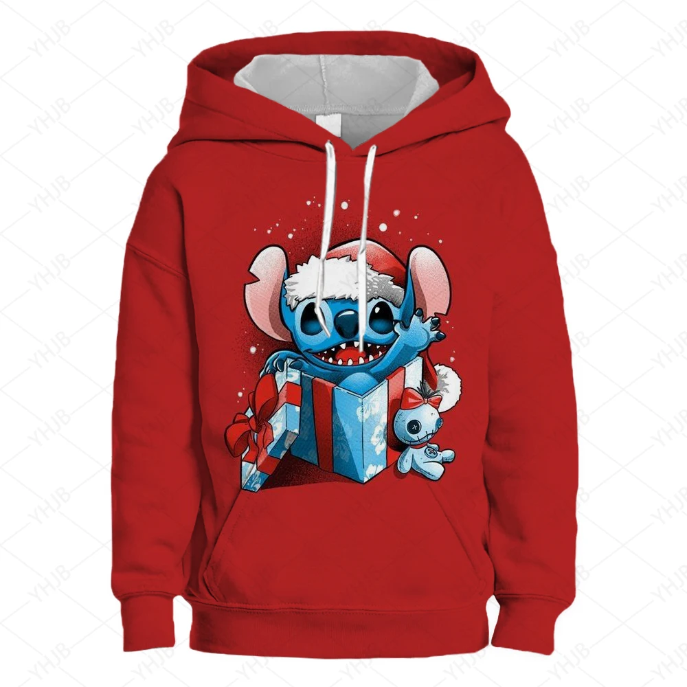 Christmas Disney Embroidered Hoodie Children\'s Cartoon Costume Little Girl Boy Lilo and Stitch Sportswear Manga Hoodie Baby Casu