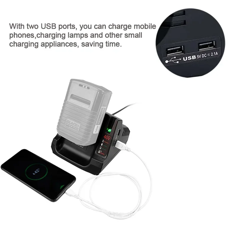 Szybka ładowarka LCS36 LCS40 z podwójnym portem USB LBXR36 LBX36 LBXR2036 LBX2040 do akumulatorów litowo-jonowych Black & Decker 36V 40V Max