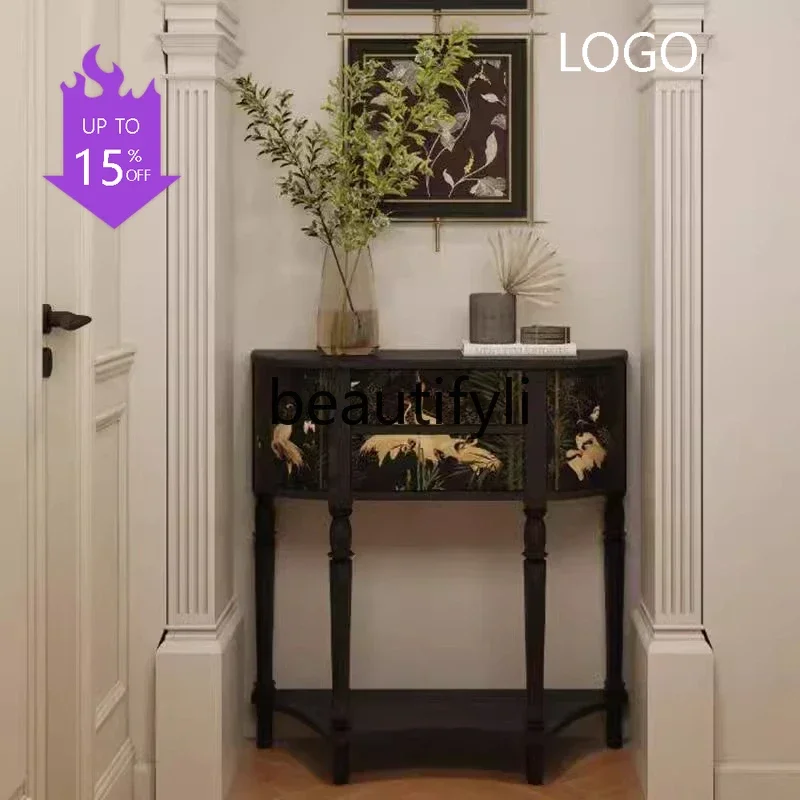 

Medieval hand-painted solid wood entrance cabinet French retro painted entrance table New Chinese living room decorative cabinet