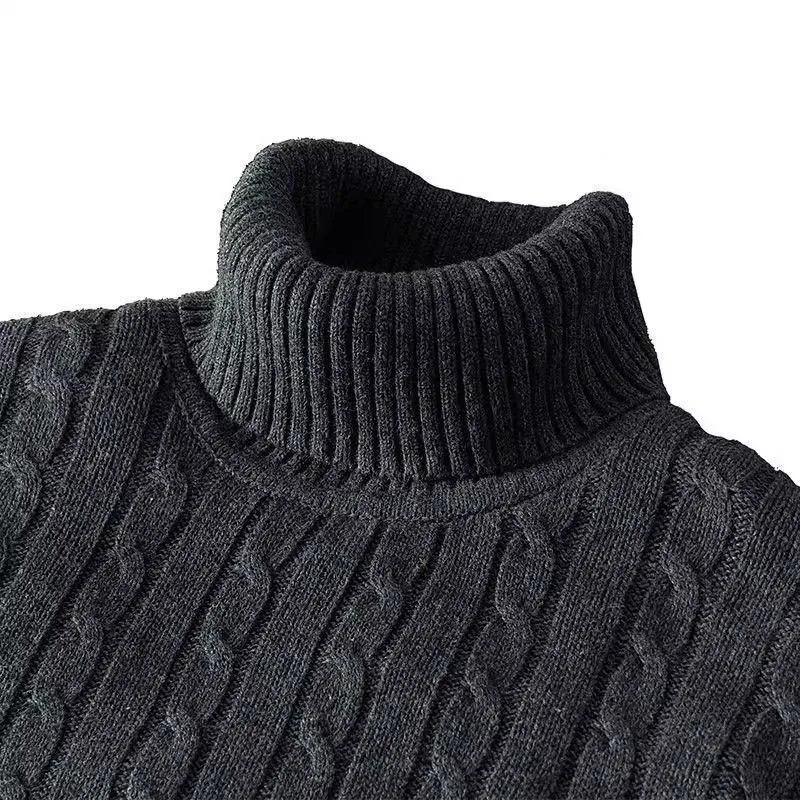 Autumn Winter Sweaters 2026 Men's knitting pullover high neck Fried Dough Twists fit warm top solid elastic knitwear Pullovers
