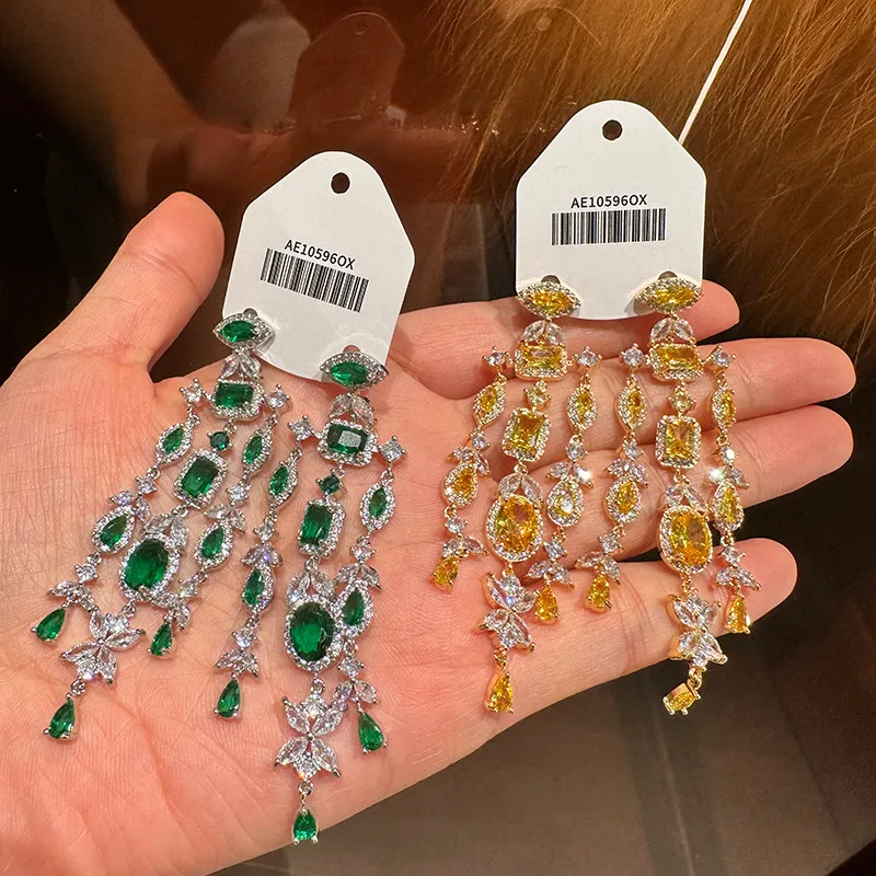 

Легкие роскошные модные серьги с бахромой из циркона оптом