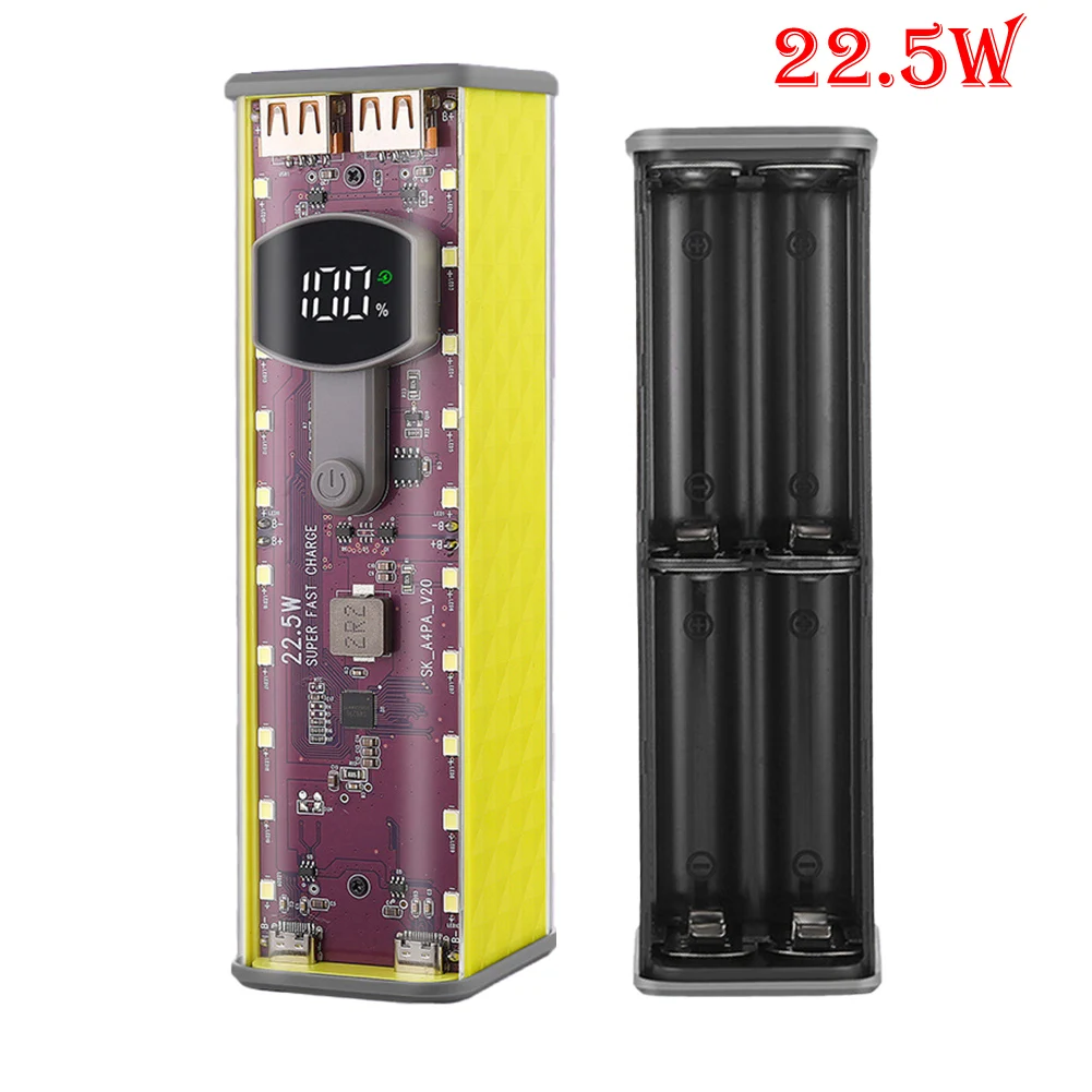 

1PC Portable 22.5W/45W Transparent ABS Power Bank Case Solder-Free Assembly For 8x18650 Cells With Dual USB-Type C Outputs