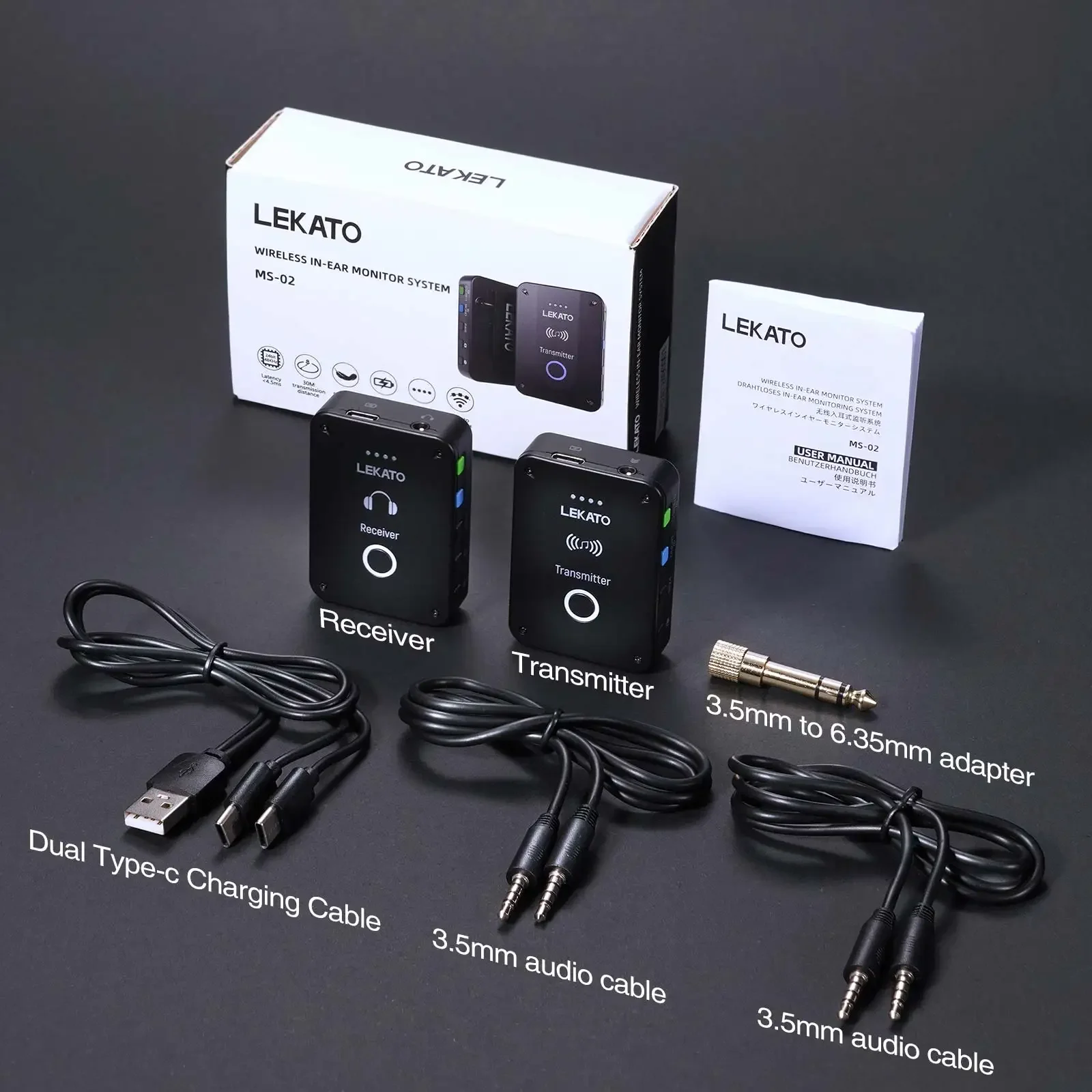 Wireless Earphone Monitor LEKATO MS-02 Wireless in Ear Monitor System 2.4G Stereo IEM with Transmitter Beltpack Receiver