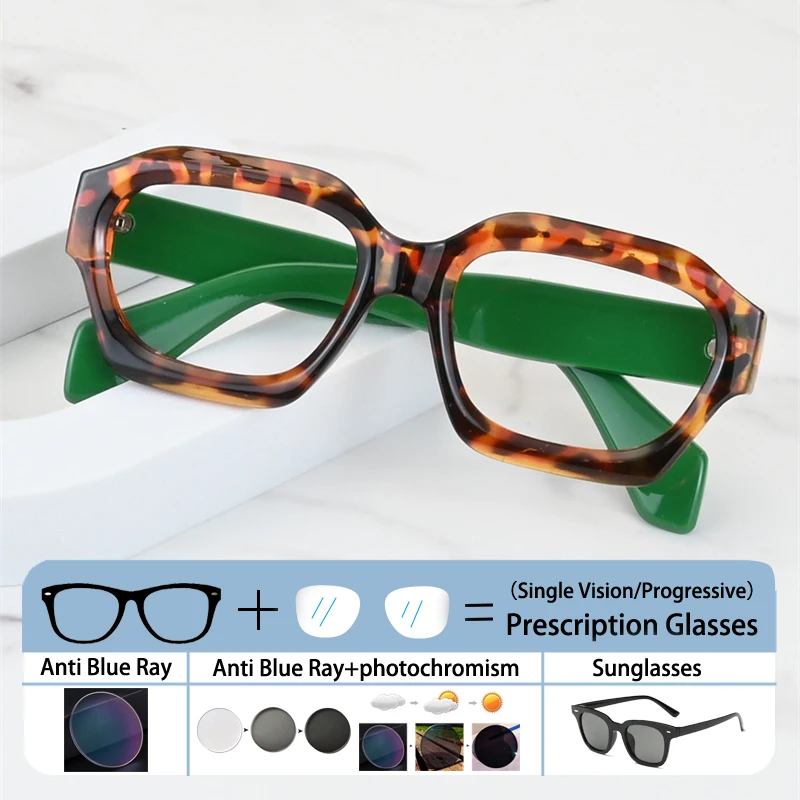 

Retro Polygon Classic Oversized Frame Prescription Hyperopic Glasses Men Optical Presbyopia Anti Blue Light Short Sight Eyewear