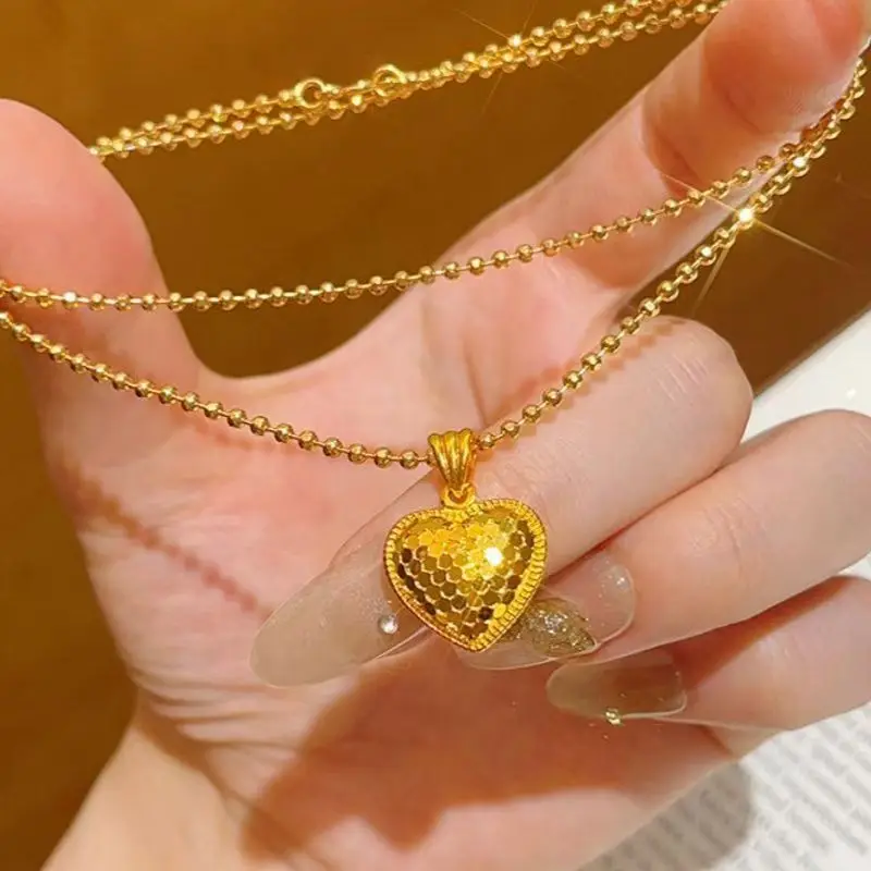 

Gold flash, thousand gold wind design, AB side, dragon scale fragment, ice ice heart pendant necklace, luxury 24K