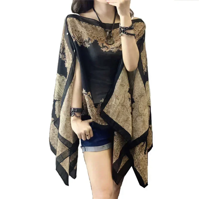 Mixed Color Shawl Scarf Shirt Poncho Sunscreen Scarf Women Sun Protection Soft Beach Shawl Cover Ups Comfortable Plus Size