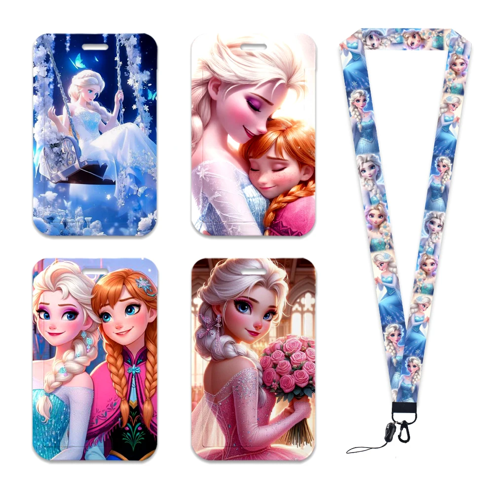 Disney Princess Frozen Elsa  Card Holder  Encanto ID Card Holders Lanyard Anime Credit Card Badge Holder Girl Retractable Clip