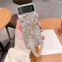 For Motorola Razr 2024 50 40 Moto Razr40 Ultra Rhinestones Crystal Pearl Crown Flower Wrist Luxury Phone Case Cover