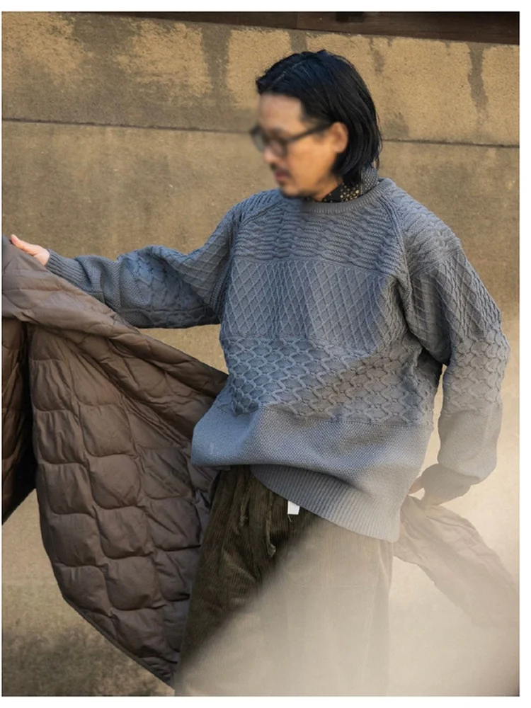 

Свободный вязаный свитер с круглым вырезом, повседневный, с узором, с длинными рукавами, теплый топ для молодых мужчин, комфортный, из средненежного хлопка