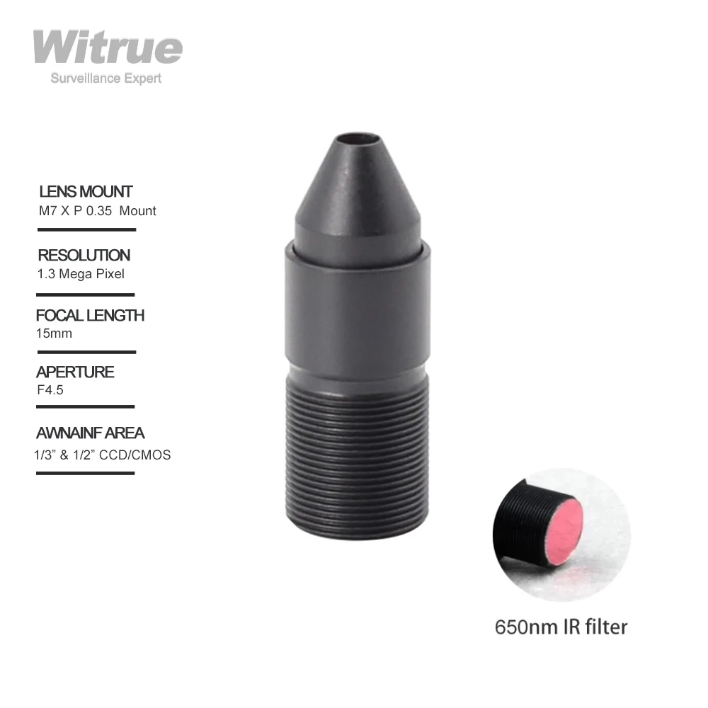 Witrue Pinhole camera Lens 15mm M7 X P0.35 Mount 1.3 Megapixel 1/3