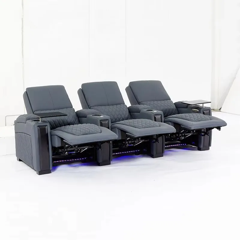 High-end Villa Living Room European-style Home Theater Sofa  Large-sized Straight-row Electric Function Sofa Audio-visual Room