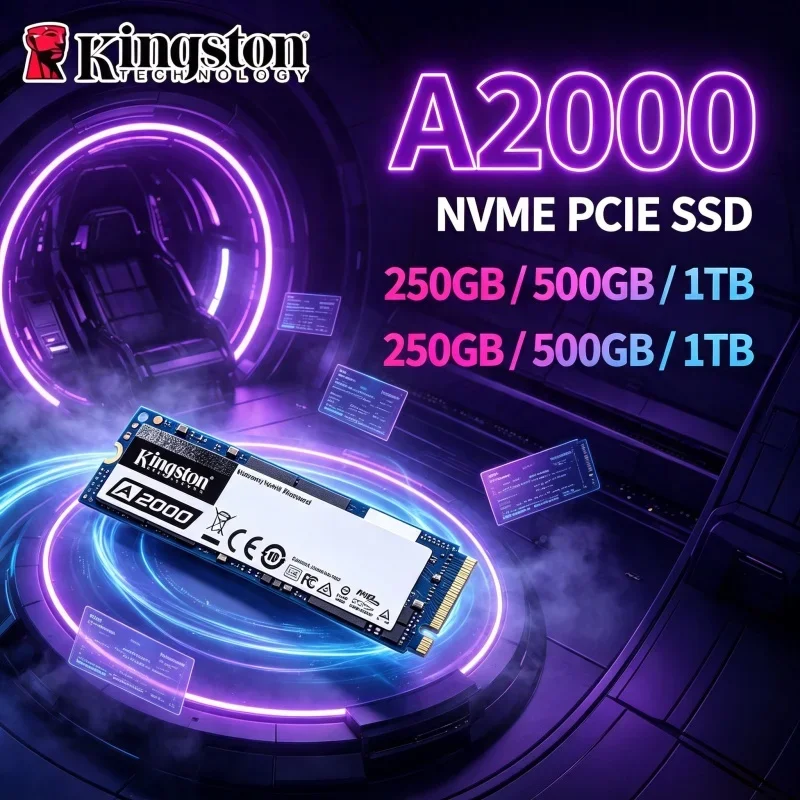 Kingston A2000 M.2 2280 Unidade de Estado Sólido NVMe PCIe SSD 250GB 500GB 1TB 3D TLC Upgrade de Armazenamento para Laptop e Desktop