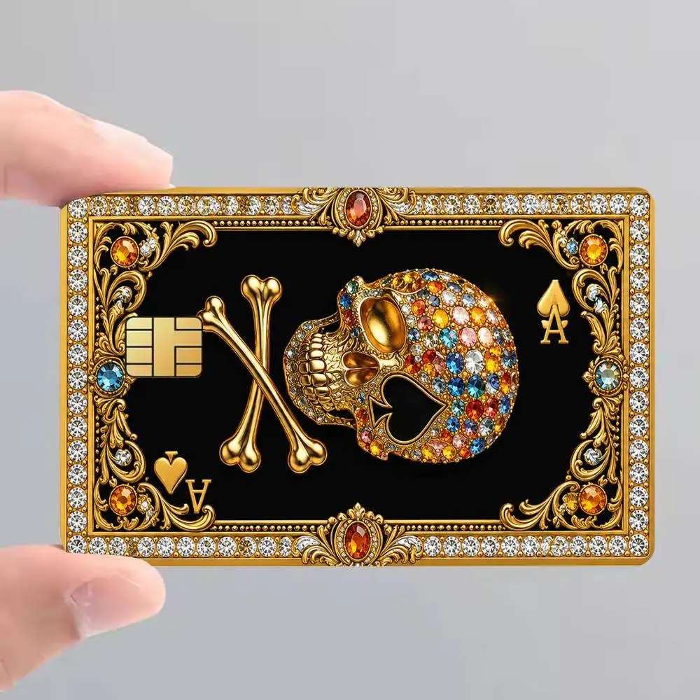 Skull of Spades Bank Credit Cards Bus Pass Stickers Cool Decoration Waterproof 4PCS Card