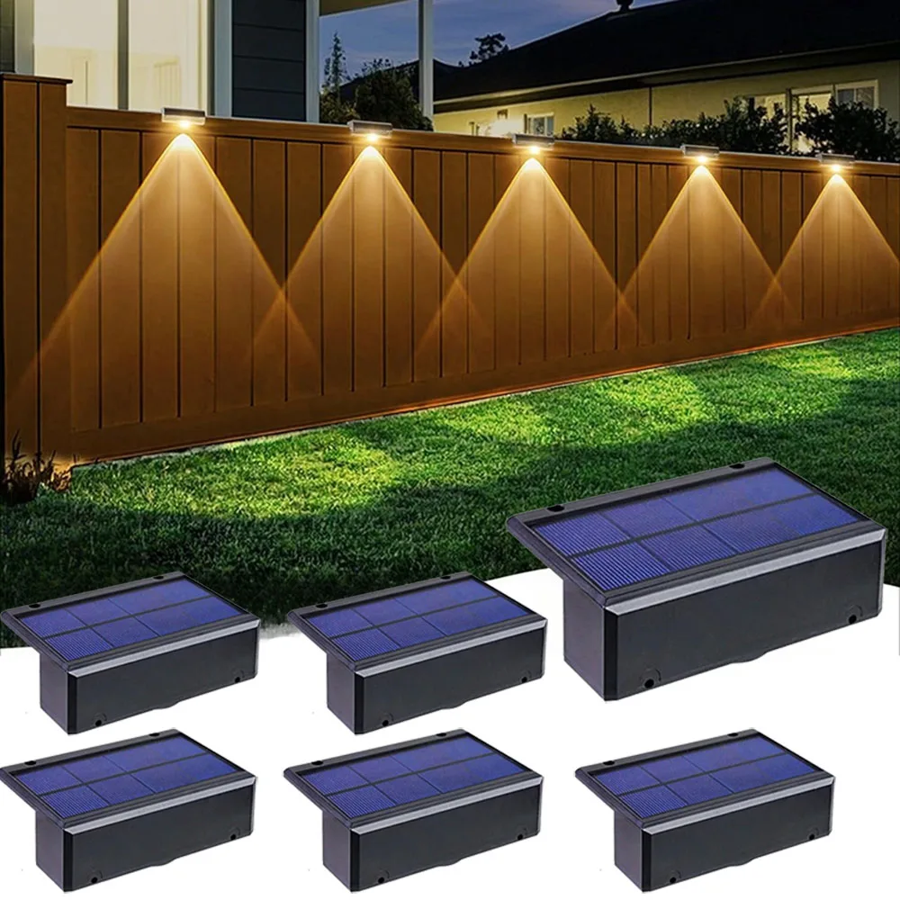 

Солнечные светильники для забора, наружное настенное освещение на солнечной энергии, палубные светильники, водонепроницаемые светодиодные светильники для сада, двора, патио, перила, лестницы