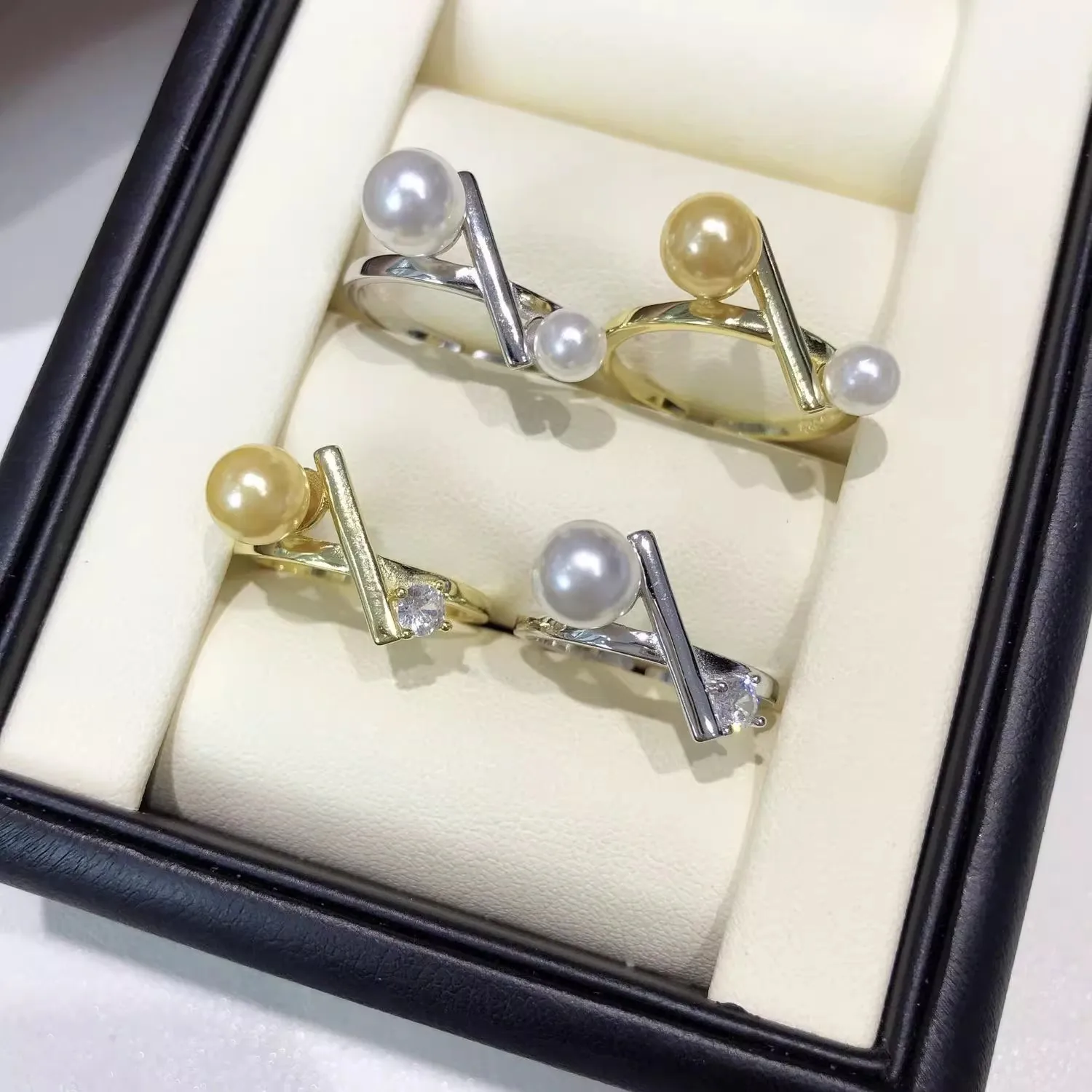 

MeiBaPJ 5mm/7mm Two Beads Freshwater Pearl RING Fashion Holder Ring DIY 925 Silver Setting Fine Wedding Jewelry for Women