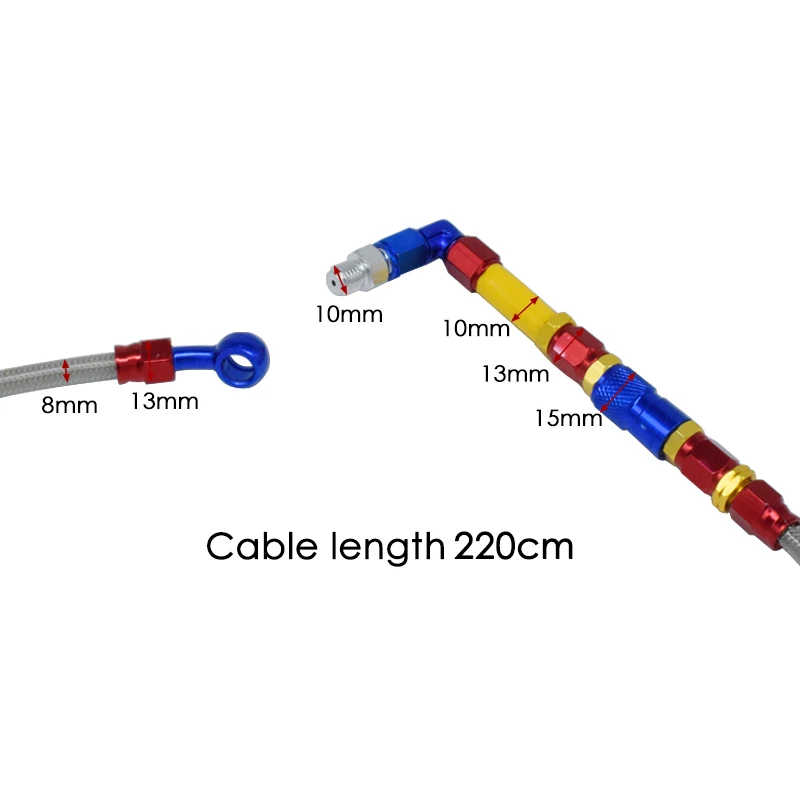 Universal Motorcycle Dirt Braided Brake Hose Line Aluminium Brake cable Hydraulic Banjo pipe M10 100/220cm Fit ATV Dirt Pit Bike