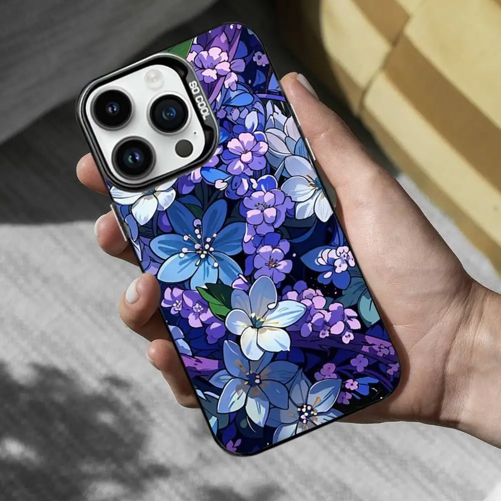 حافظة هاتف فنية مطلية بالزهور لهاتف آيفون 17,16,15,14,13,12,11,Mini,Pro,MAX,XS غطاء أسود غير لامع مقاوم للصدمات #4