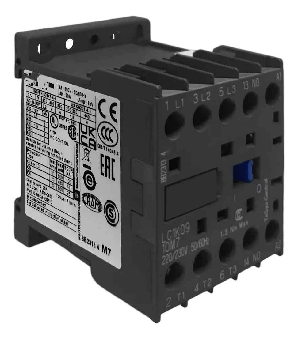 LC1K0910M7 LC7K0910M7 contactor - 3P - AC-3 = 440 V 9 A - 1 NO aux. - 220...230 V AC coil