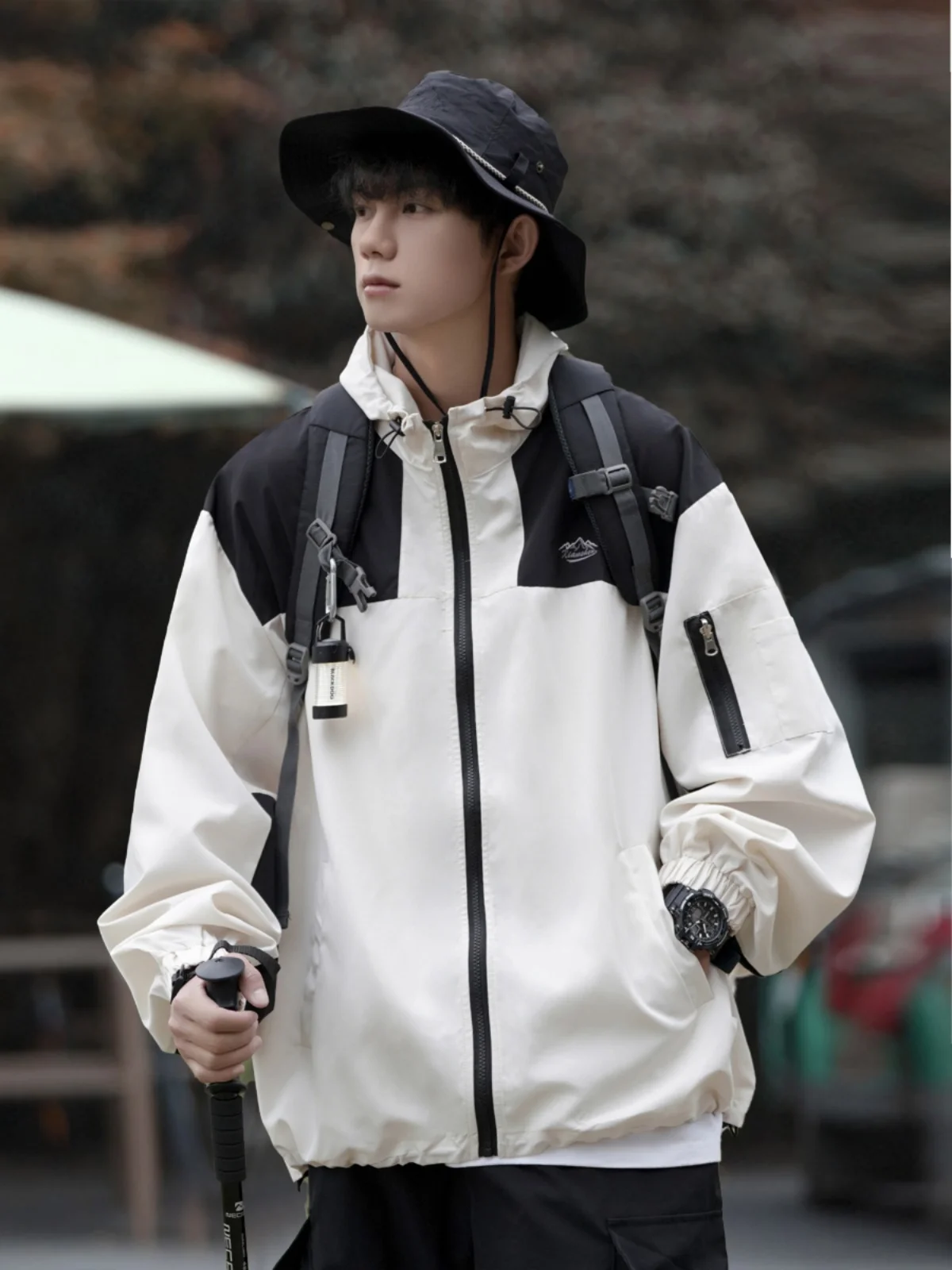 

Мужская уличная куртка для весны и осени, ветрозащитная, свободного кроя, с капюшоном, в американском функциональном стиле, молодежная, модная, с длинными рукавами, на молнии