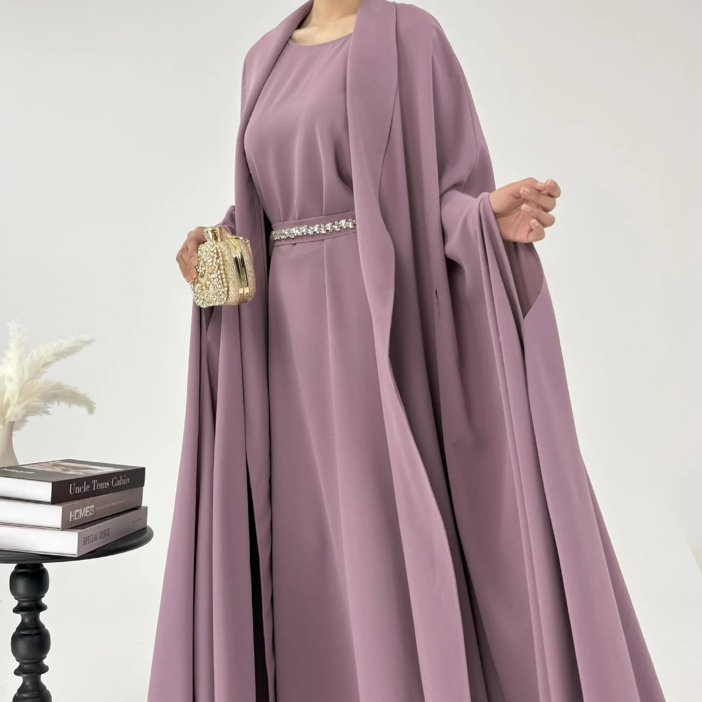 

2PCS Muslim Sets for Women Kimono Cardigan With Inner Dress Dubai Abaya Kebaya Kaftan Caftan Marocain Femme Robe Islam Jalabiya