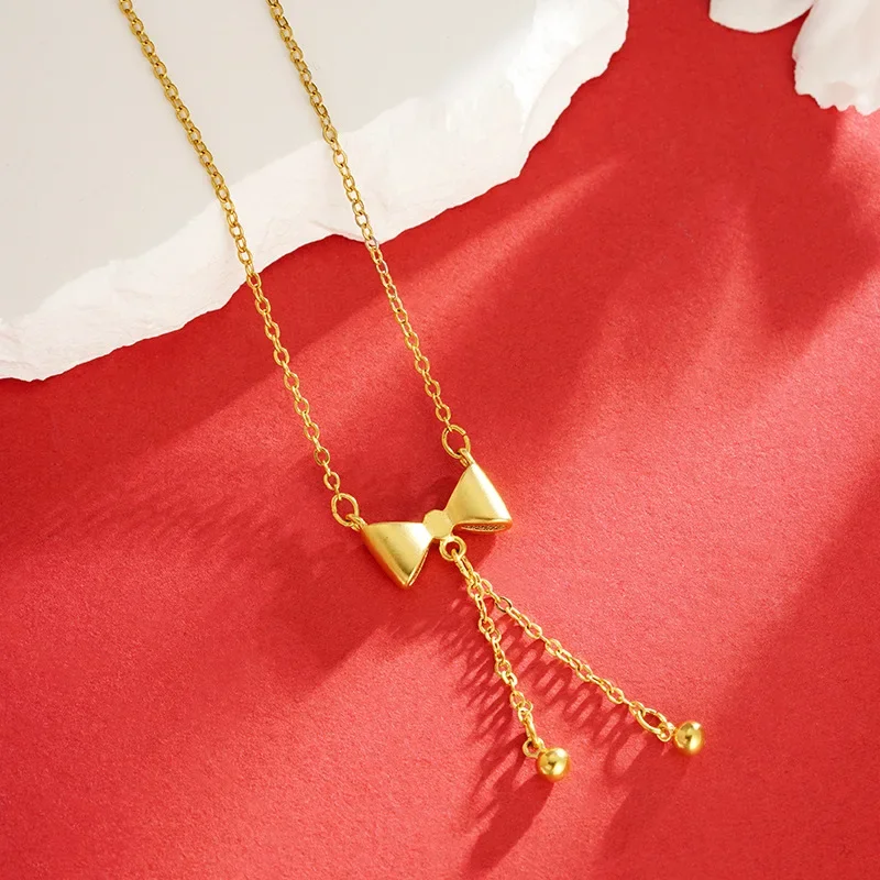 

Light Luxury 18k Gold Color Elegant Bow Necklace for Women Bride Jewelry Clavicle Chain Fashion Birthday Gifts Not Fade