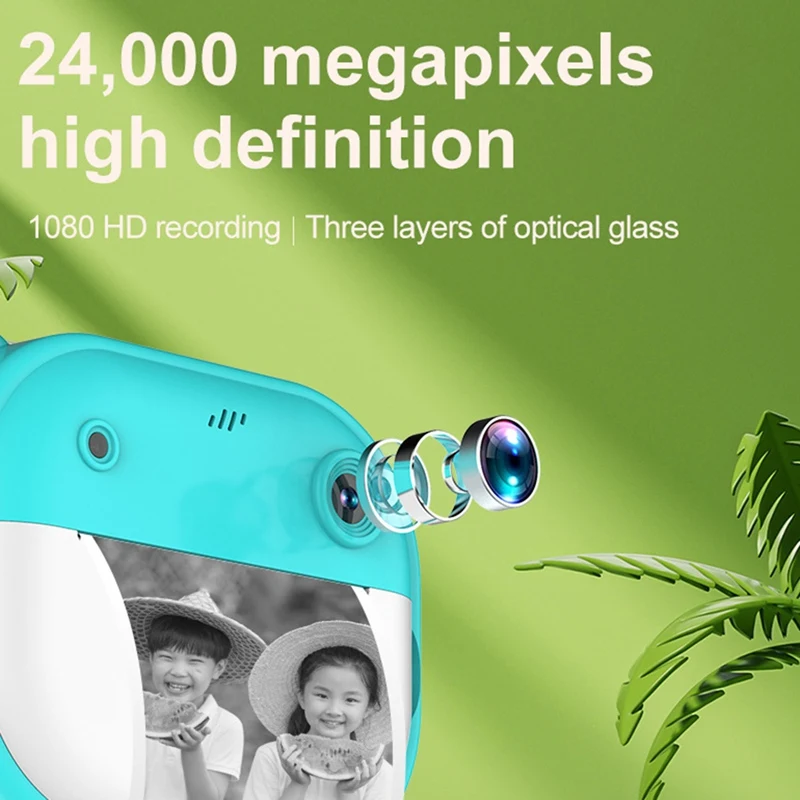 HD Printing Camera, Cartoon Mini Dual Camera, One-Buttonh Printing Camera, With 2 Rolls Of Printing Paper